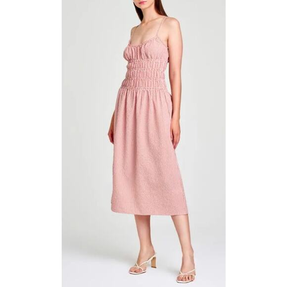 WAYF Isabelle Shirred Seersucker Midi Sundress Size Small - Picture 2 of 5